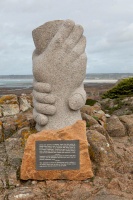 This coastal sculpture by Derek Tristram commemorates the shipwreck of the passenger ferry St Malo at La Corbiere in 1997. All on board were rescued