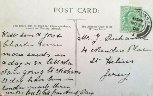 Postcard sent to George James Duhamel, of 4 Minden Place, in 1905