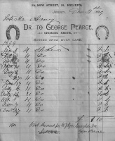1899 invoice from George Pearce, shoeing smith