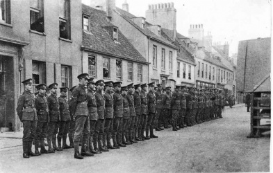 Troops on parade for the unveiling of the new memorial in 1923