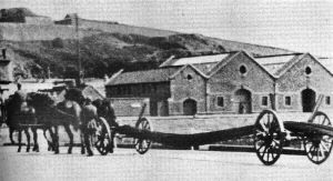 Horses used to move concrete reinforcing bars across the Harbour