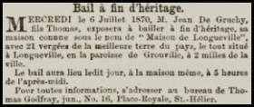 Jean de Gruchy, son of Thomas, sold Maison de Longueville in 1870