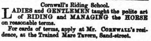 Mr Cornwall's riding school in 1859. It is notable that he is shown as living in the street