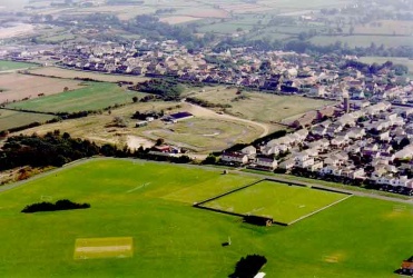Les Quennevais playing fields with Belle Vue go-kart track behind yet to be developed for housing in 1996