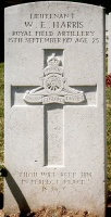 The grave of Great War casualty Wilfred Ernest Harris at Heninel Communal Cemetery, near Arras