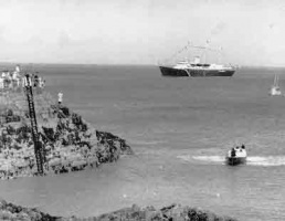 The Royal Yacht Britannia anchors in Bouley Bay in 1963