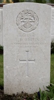 The grave of Great War casualty Leicester Orcas O'Brien at Bus House Cemetery, near Ypres