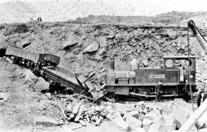 Derailing at Corbiere Quarry - St Heliers and stone-carrying carriages