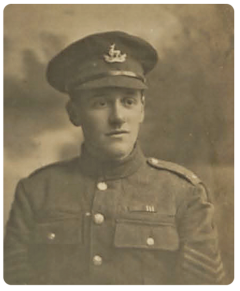 Sergeant Sidney de Ste Croix, DCM, MM was a former pupil of the Jersey Home for Boys. He had to make five attempts to sign up before he was accepted and was rapidly promoted in the early days of the war. He was awarded the DCM in June 1916 for driving off a large enemy working party with bombs, and attacking enemy positions on another occasion. He was wounded in the neck on the Somme, repatriated, volunteered for further service at the front, took part in both battles of Arras, and was again wounded in the neck by a sniper, but continued his duties, for which he was awarded the MM. He would eventually be commissioned as a second lieutenant in the Machine Gun Corps