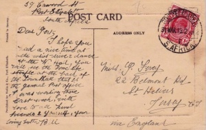 A postcard sent from South Africa to 'Gert' Ferey at Belmont Road in 1913
