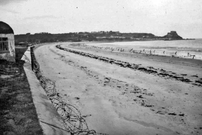 Fort Henry is a few metres from the shore on Grouville Common: the view northwards to Mont Orgueil ...