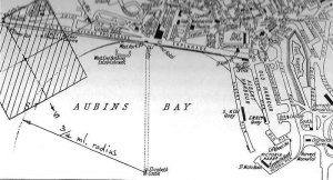 A chart showing the beach landing area