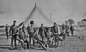 Militia officers at a camp on Grouville Common in the 1870s
