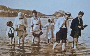Members of the Renouf family in the sea in the Royal Bay of Grouville