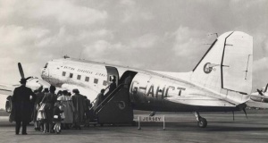 Passengers board a British European Airways Dakota flight from Northolt to Jersey in the 1950s