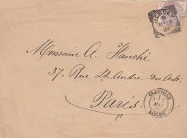 Letter posted from Jersey to Paris, via Granville, in 1884