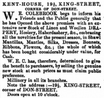This advert is a mystery. We have found no other reference to No 19½ King Street. Odd-numbered properties were on the opposite side of the street and did not make the corner with Don Street