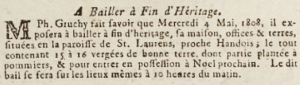 In Gazette de l'Ile de Jersey in 1809 Philippe Gruchy announced the sale of his St Lawrence house close to Handois