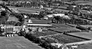 An aerial view of part of the parish, with College Field in the left foreground