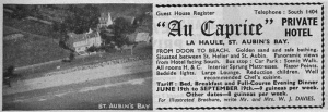 Au Caprice Private Hotel advert in the 1964 tourism guide