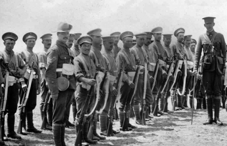 Garrison soldiers on the beach in 1905