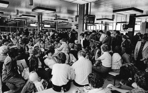 A packed departure lounge when fog brought flying to a standstill in 1977