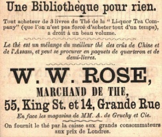 This early advert shows that W W Rose's premises stretched through to Grande Rue, which the later advertisement above shows to have been the early name for Broad Street