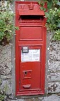 Jersey has some narrow Victorian wall boxes, including this design with collection information in the lower panel (Rue D'Aval, St Mary's Church, Gorey Hill, Fliquet)