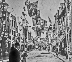 Decorations in Beresford Street for Queen Victoria's jubilee in 1897