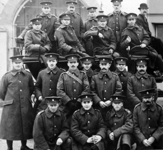 Contingent members from the 1st (West) Battalion assembled just before departing the Island at the start of March 1915.