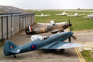 A Spitfire and Hurricane at Jersey Airport for the 1984 air display