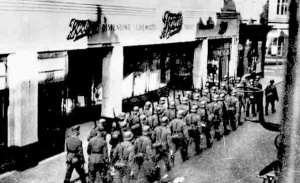 German troops march up Queen Street in the Occupation
