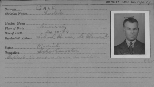 Headmaster Leslie Gale's Occupation identity card