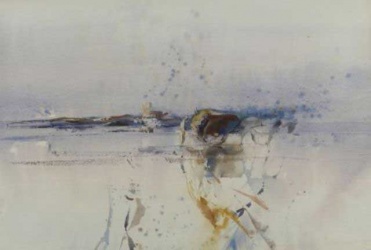 Partly abstract, partly impressionistic - A Sands study of St Ouen's Bay with La Rocco Tower in the background