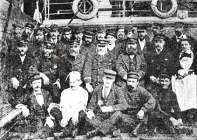 The crew of the Hilda, including Philip Albert King (1860- ) who was fortunately not on board when she sank in 1905