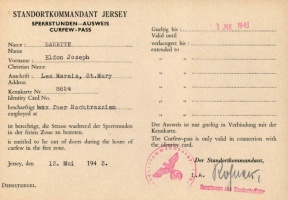 The Occupation curfew pass issued to Eldon Barette as a member of the Honorary Police [2]