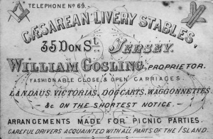 A card advertising William Gosling's town centre livery stables in about 1890