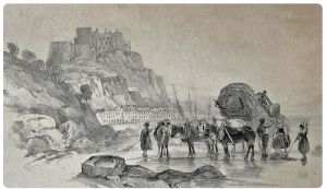 An 1841 drawing of vraic collection at Gorey