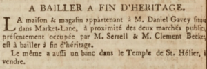 Daniel Gavey’s house in Market Lane was sold by auction in January 1804