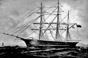 A drawing of Gladiateur at sea