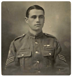 Sergeant Robert William Hodge, MM, joined the Army in 1911 and was sent to France in August 1914. He won his Military Medal while fighting in the village of Ors in the final days of the war in November 1918. He rescued two badly wounded comrades and carried them to a first aid post. He attended a Town Hall reception in July the following year. Sgt Hodge had formerly attended the Jersey Home for Boys, and served with the 1st Battalion of the Dorsetshire Regiment