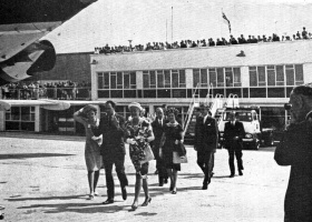 Guests waiting to board the first BAC-111 flight in 1965