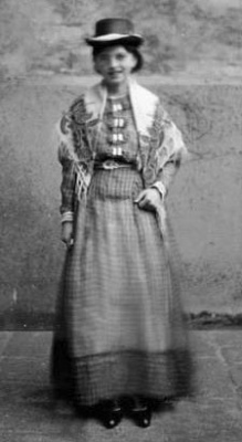 Miss du Heaume wearing a Victorian costume