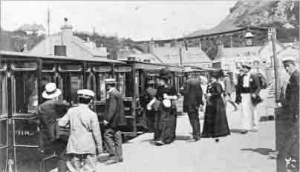 Passengers board a train at Gorey Pier