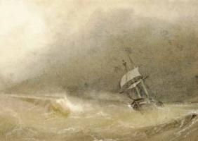 A brig in heavy seas