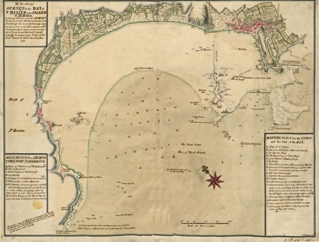 The section of Peter Meade's map showing the whole of St Aubin's Bay