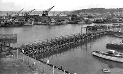 The Germans ran a railway line across the entrance to the English Harbour on stilts