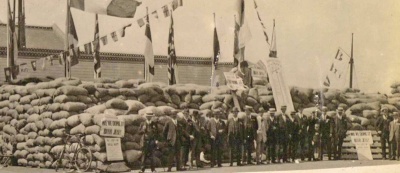 A giant stock of potatoes awaiting shipment in July 1916 as Jersey’s ‘Gift to the Royal Navy’ donation scheme.