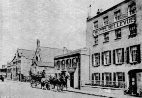 Hallewell's Hotel Bellevue on the Esplanade, with the former St Andrew's Church beyond