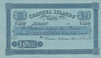 A £1 note issued by Channel Island Bank - Horman, Ahier and Le Gros